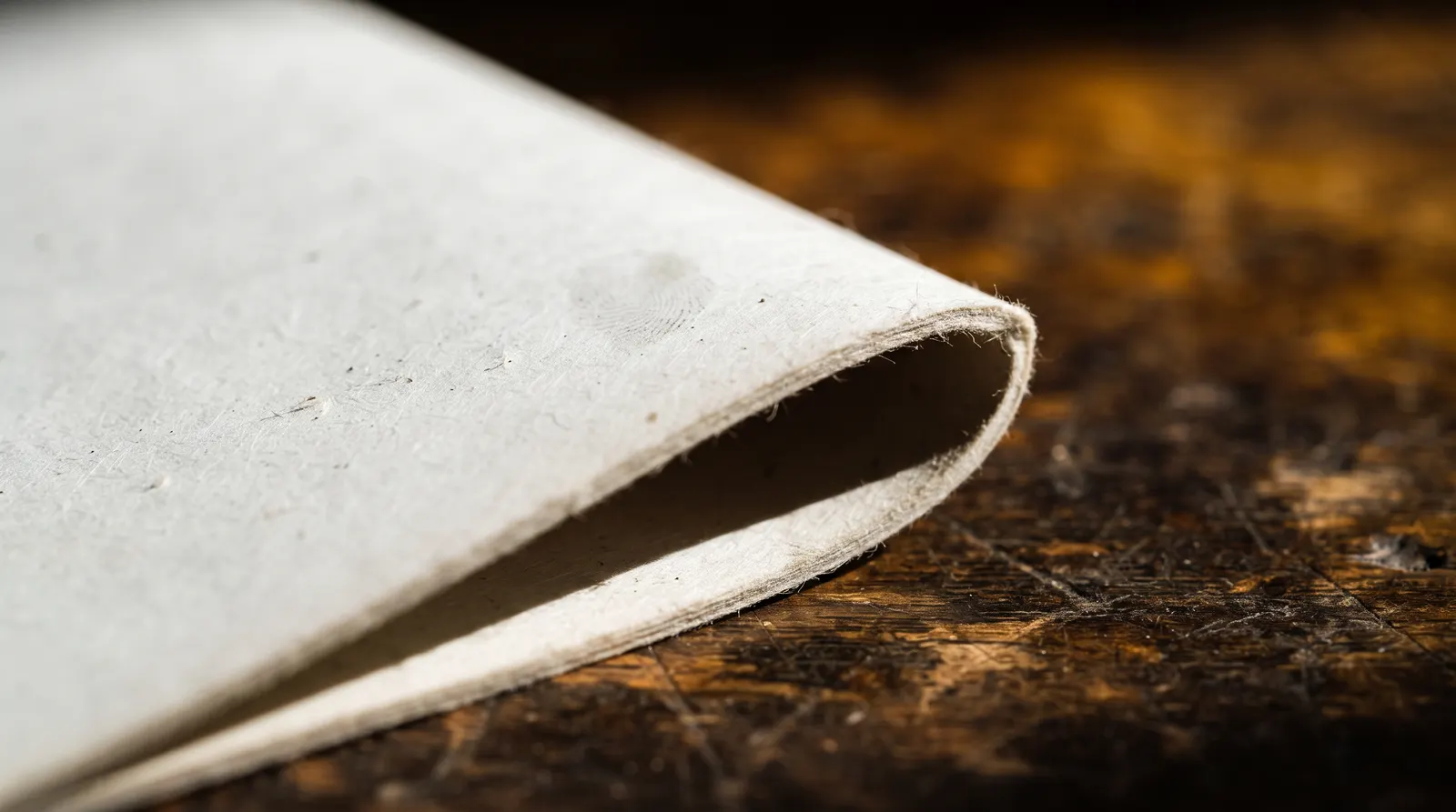 The folded corner of a sheet of paper